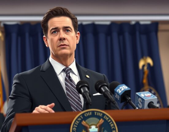 US Defense Secretary Pete Hegseth announces intensified Iran airstrikes at Pentagon press conference.