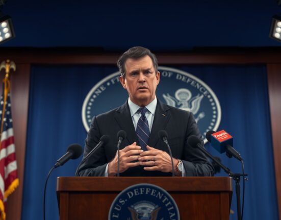 U.S. Defense Secretary Pete Hegseth addresses the press regarding Iran nuclear talks.