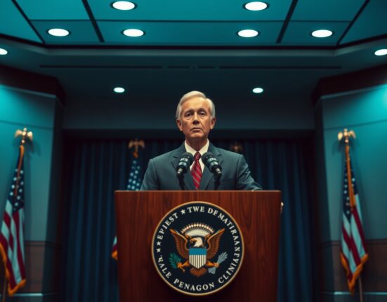 US Secretary of Defense speaking at a Pentagon press conference about potential military action against Iran.