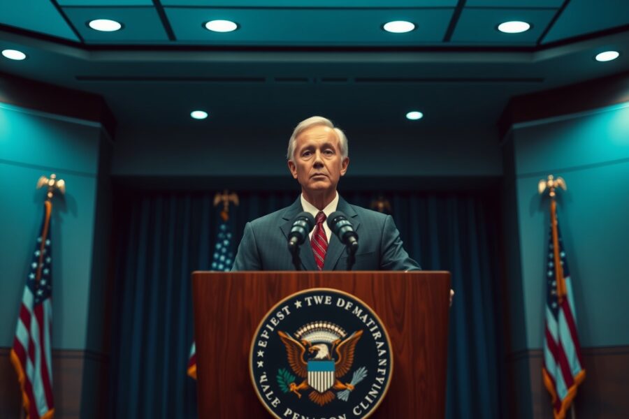 US Secretary of Defense speaking at a Pentagon press conference about potential military action against Iran.