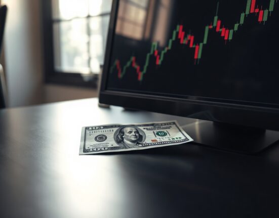 US dollar banknote and financial chart on desk, symbolizing currency market analysis