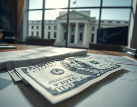 US Dollar banknotes with a CPI chart and Federal Reserve building in background