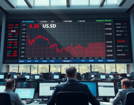 Trading floor monitoring US Dollar decline and oil price volatility on digital market boards