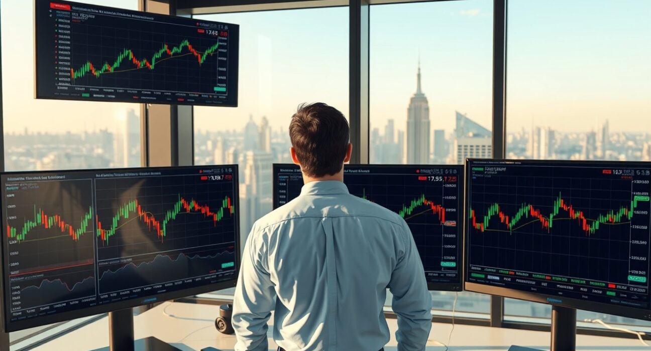 Financial analyst reviewing US dollar exchange rate charts for Q2 2025 capital flow analysis
