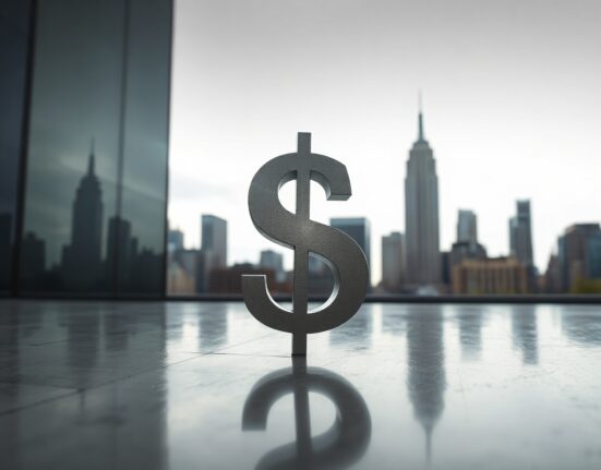 US dollar symbol in foreground with financial district skyline in background, representing currency market analysis.