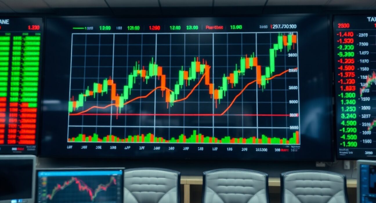 Forex trading screen showing US dollar pullback with candlestick charts