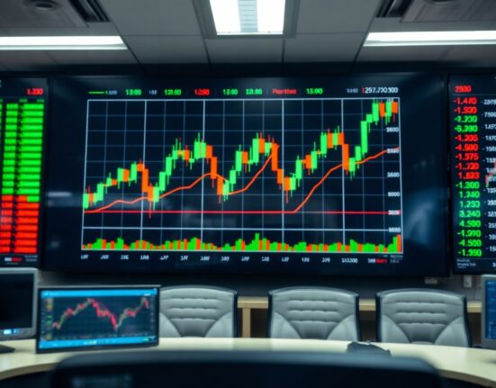Forex trading screen showing US dollar pullback with candlestick charts