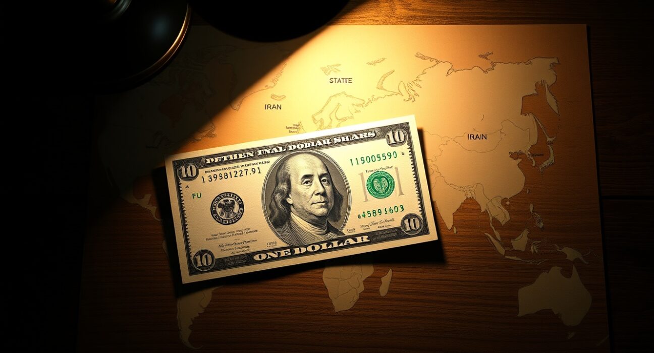 US Dollar banknote on world map representing currency weakness during central bank week and Iran headlines