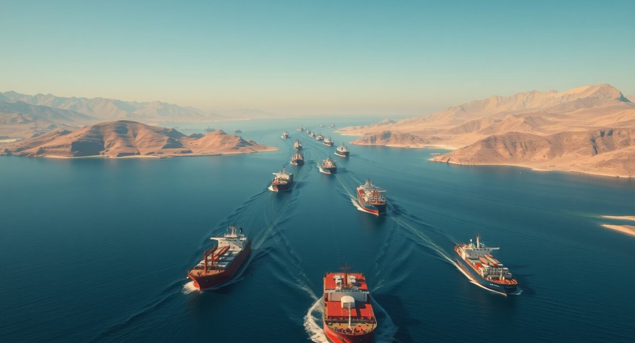 Strategic Strait of Hormuz shipping lane affecting global currency markets and US Dollar valuation.