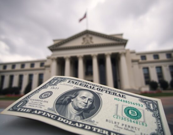 US dollar banknote and Federal Reserve building in soft light, representing monetary policy and inflation analysis.