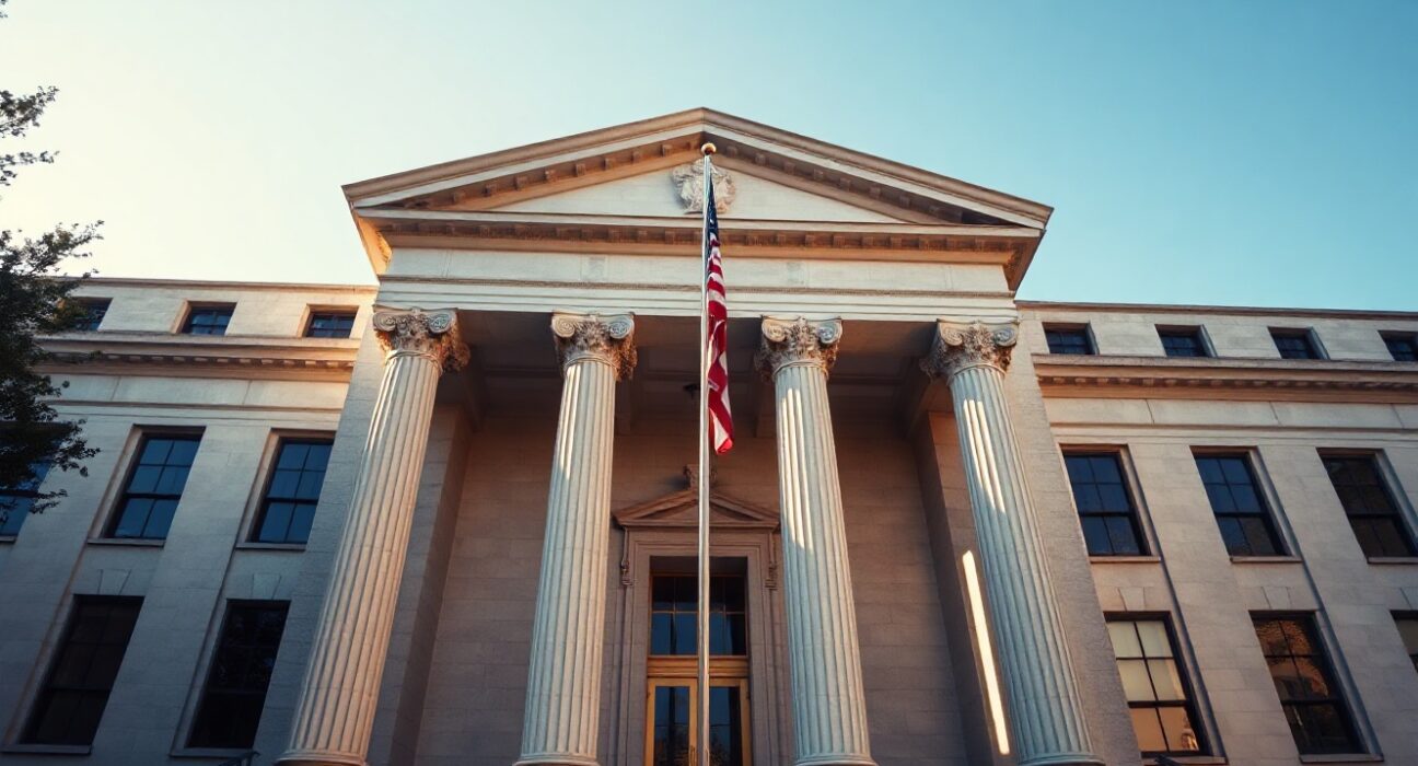 Federal Reserve building in Washington, D.C., during golden hour, representing monetary policy and US dollar analysis.