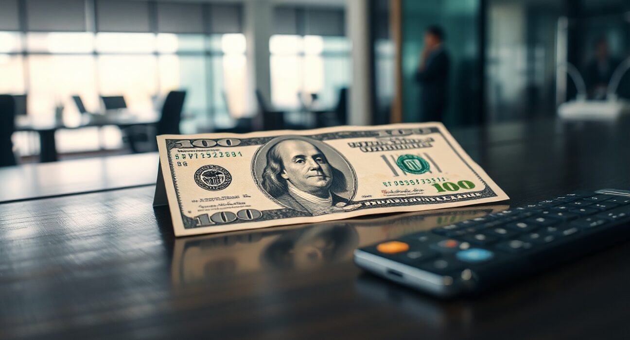 US dollar banknote on a desk, representing the bullish outlook due to Fed tightening risks