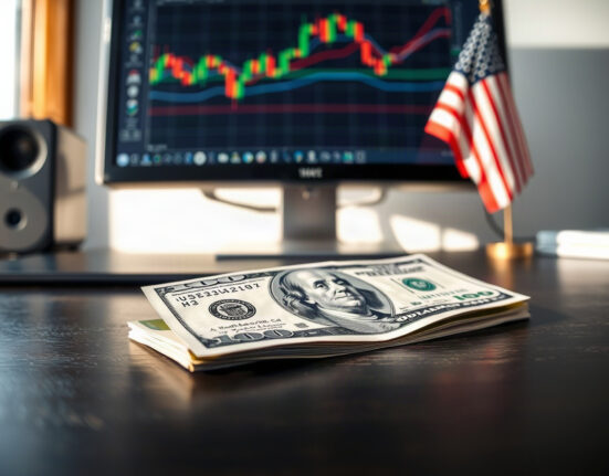 US dollar banknote with a forex chart in the background ahead of Jackson Hole symposium
