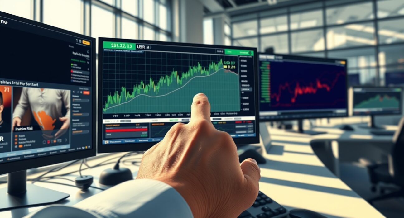 Trader monitoring U.S. dollar and Iranian rial exchange rate ahead of Trump's Iran sanctions deadline.