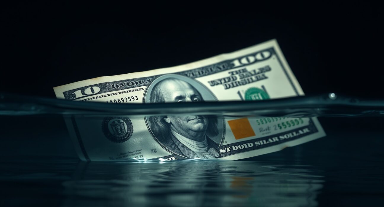 Close-up of a US $100 bill with a dark, shadowy background representing economic uncertainty and inflation risks.