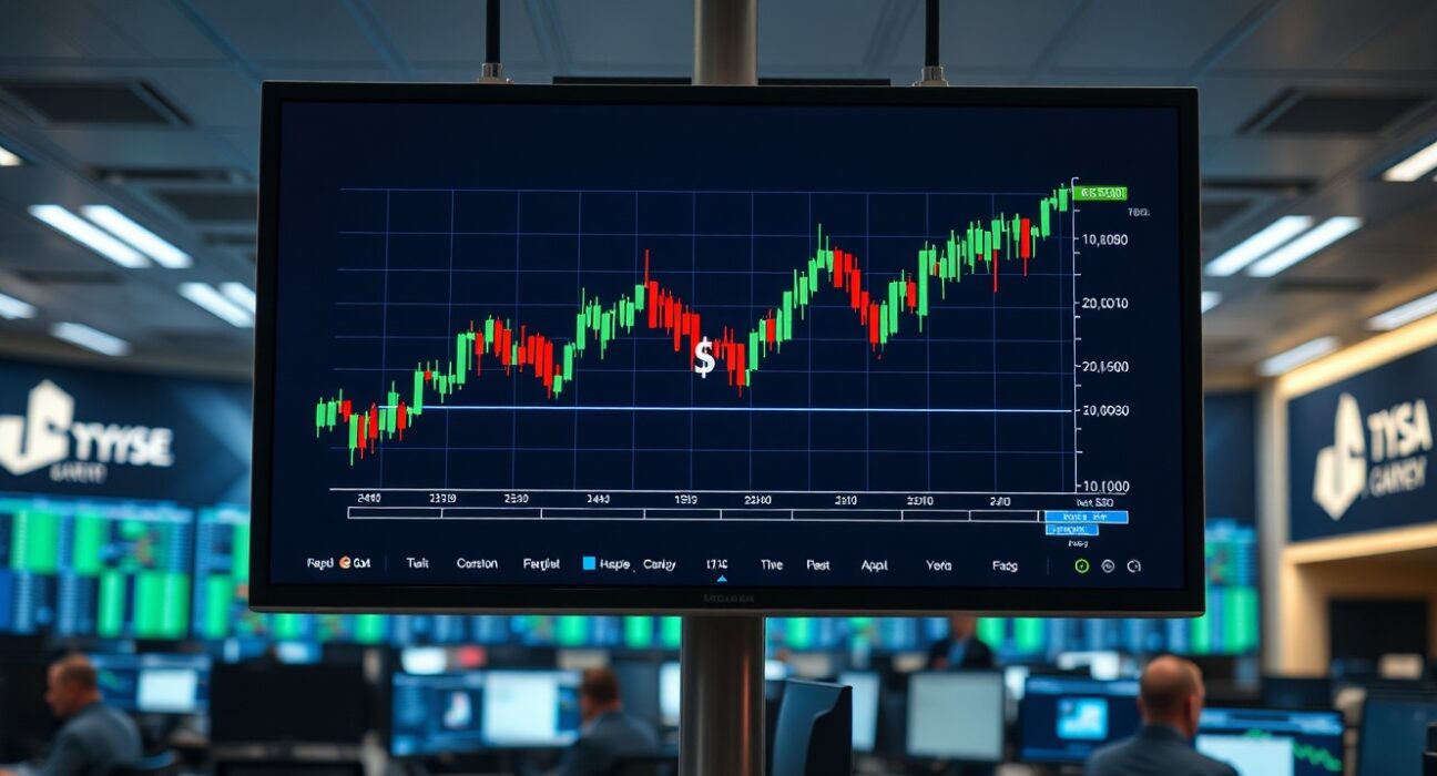 US Dollar index chart showing upward trend on a trading floor monitor