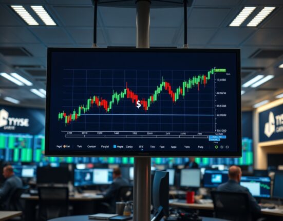 US Dollar index chart showing upward trend on a trading floor monitor