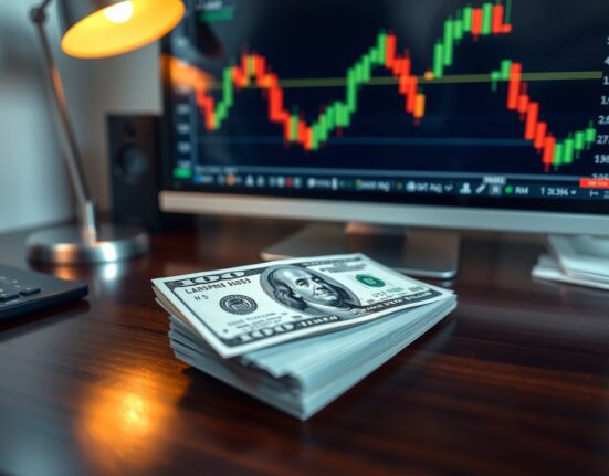 US dollar bill on desk with forex chart in background, illustrating currency strength analysis.