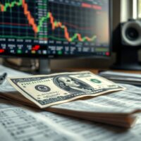US dollar banknote with financial charts in background