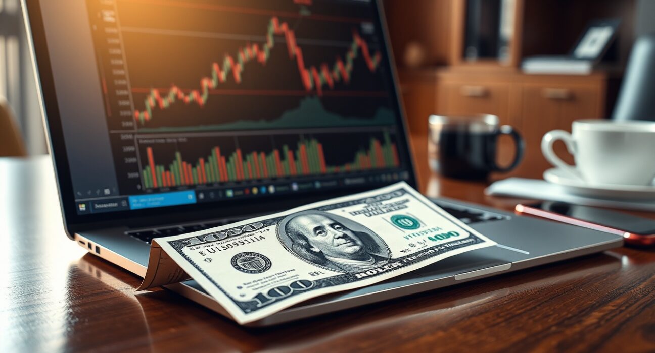 US dollar banknote and financial chart on a desk representing currency market analysis