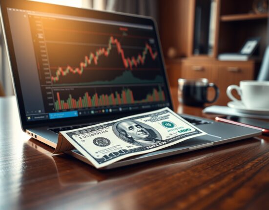 US dollar banknote and financial chart on a desk representing currency market analysis