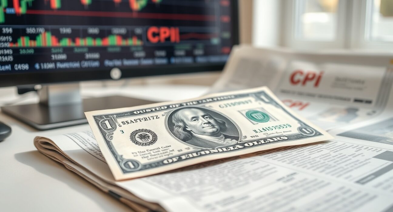 US dollar banknote on financial newspaper with CPI and stock chart