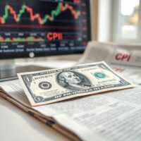 US dollar banknote on financial newspaper with CPI and stock chart
