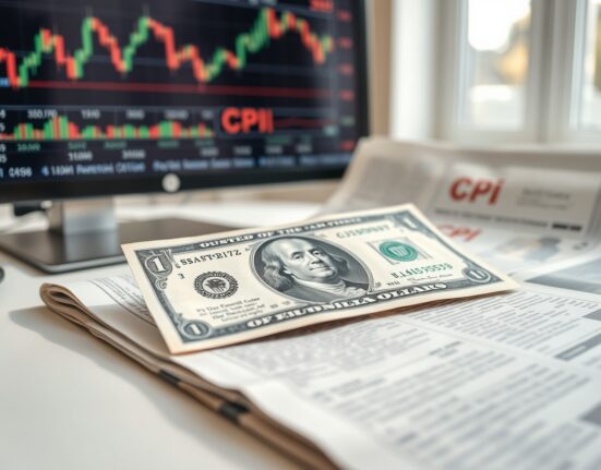 US dollar banknote on financial newspaper with CPI and stock chart