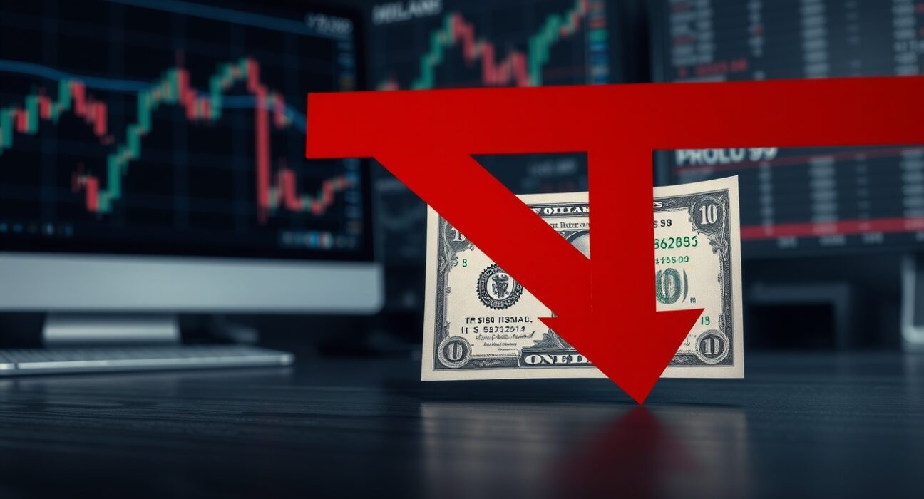 US dollar banknote with a red barrier symbolizing upside cap, financial chart in background
