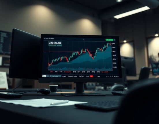 US Dollar Index chart showing price surge to 100.50 on a financial terminal screen.