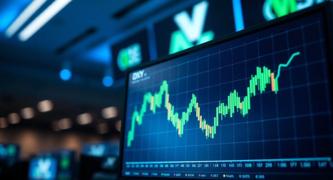 US Dollar Index chart showing upward movement on a trading screen