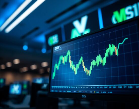 US Dollar Index chart showing upward movement on a trading screen