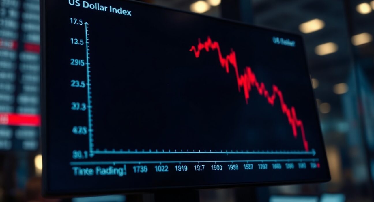 US Dollar Index chart showing a decline on a trading screen