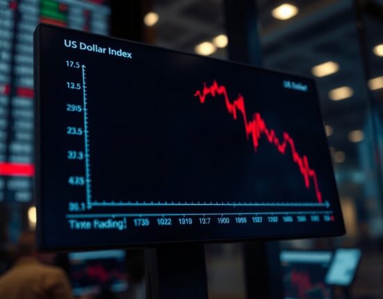 US Dollar Index chart showing a decline on a trading screen