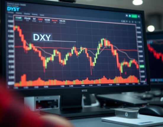 US Dollar Index chart showing downside bias within a range on a trading screen.