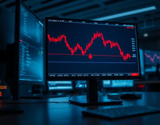 US Dollar Index chart showing downside risks on trading monitor