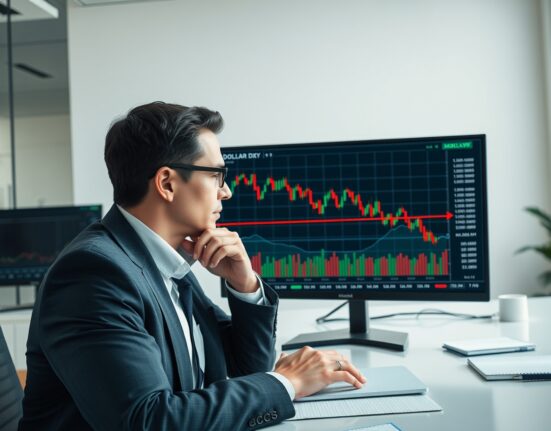 Analyst reviewing US Dollar Index chart showing a decline to one-month lows at key technical support.