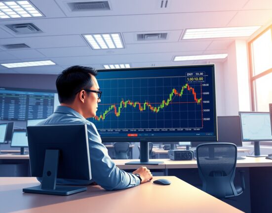 Trader analyzing the US Dollar Index chart ahead of the Federal Reserve policy announcement.