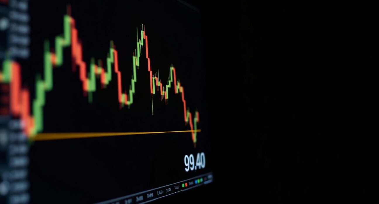 US Dollar Index chart showing bearish trend toward 99.40 support level