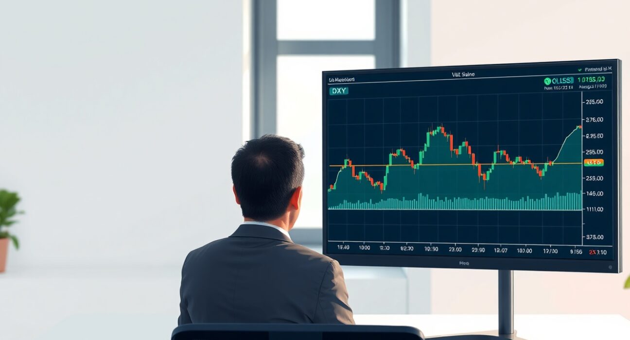 Analyst reviewing US Dollar Index chart showing price below the 98.50 resistance level.