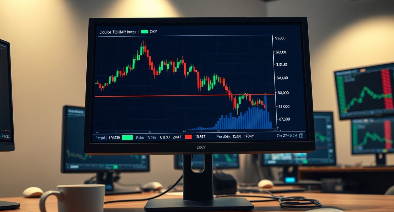 US Dollar Index chart showing double top breakdown on trading screen