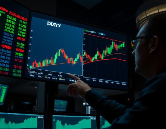 Analyst pointing at US Dollar Index chart approaching 100.80 support level