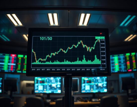 US Dollar Index chart showing level above 101.50 on a trading monitor in a financial trading floor.