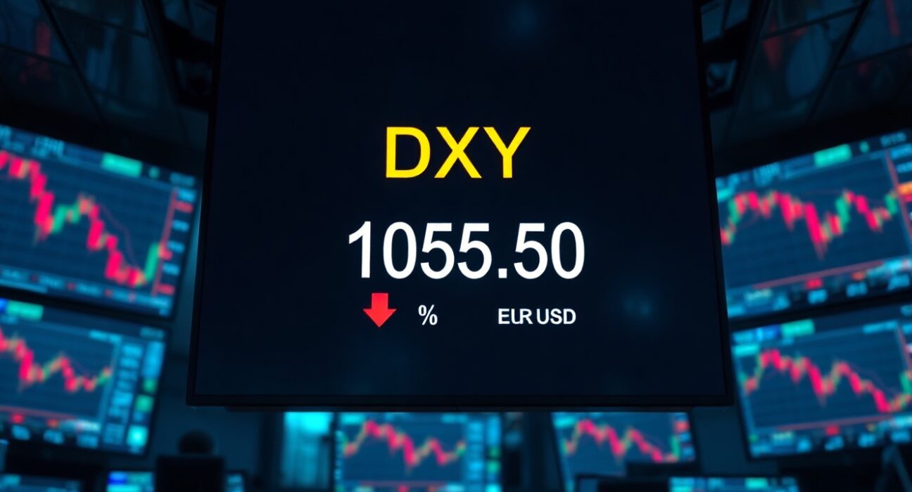 US Dollar Index display showing pullback from 11-week highs on a trading floor