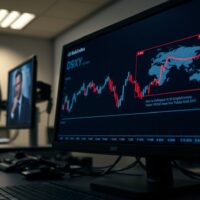 Financial trading screen showing the US Dollar Index chart holding steady amid Iran conflict news.