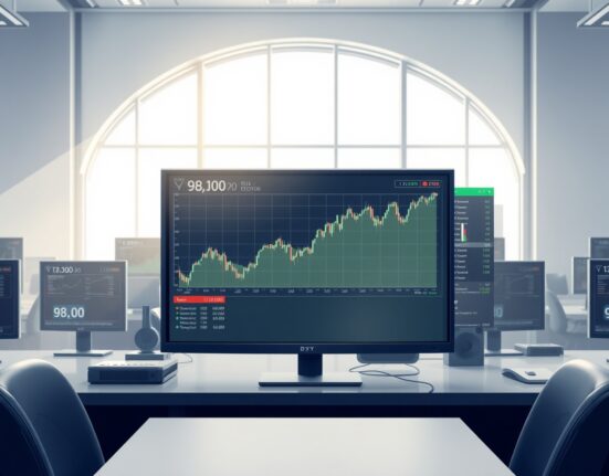 US Dollar Index chart analysis on a professional trading desk monitor.