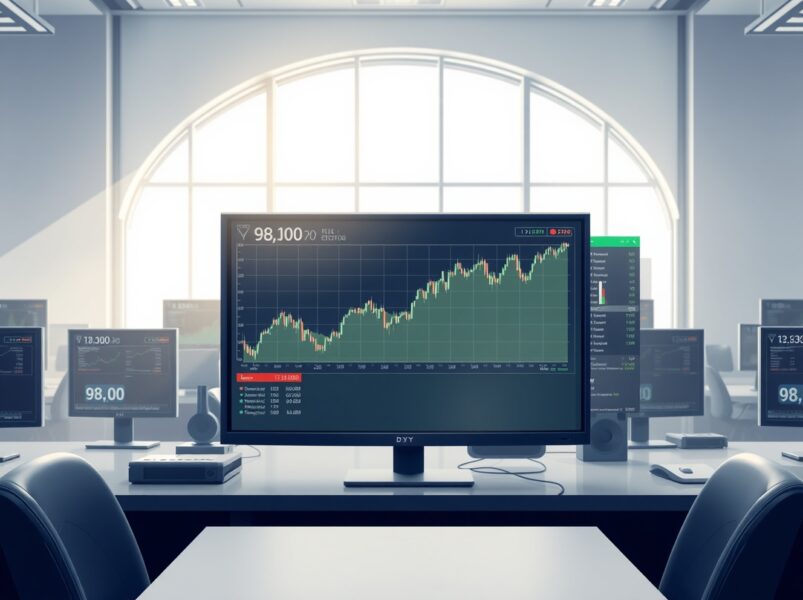 US Dollar Index chart analysis on a professional trading desk monitor.
