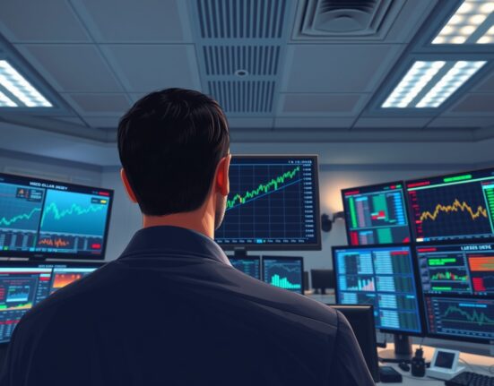 Trader monitoring US Dollar Index chart amid geopolitical tension indicators and Federal Reserve policy analysis