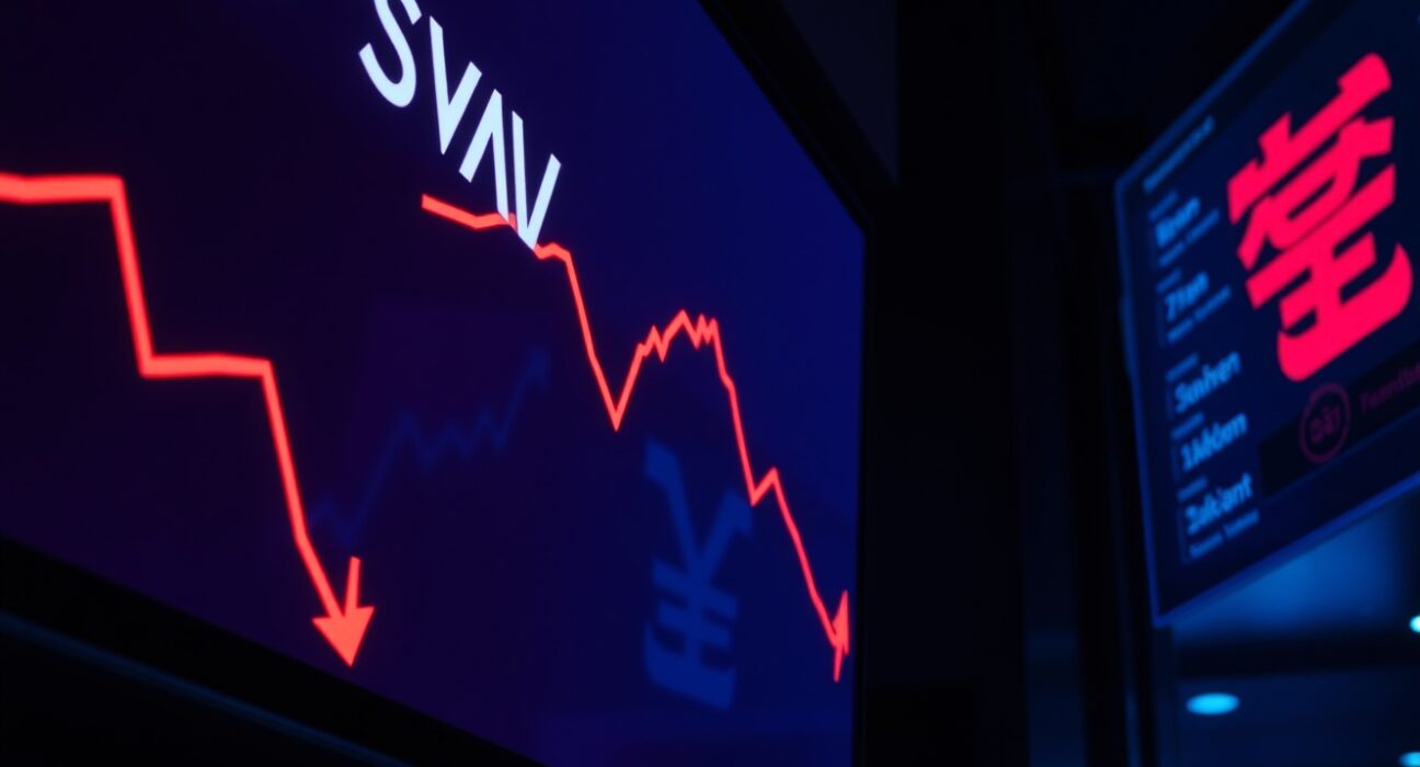 Electronic trading board showing US Dollar Index decline amid suspected Japanese yen intervention
