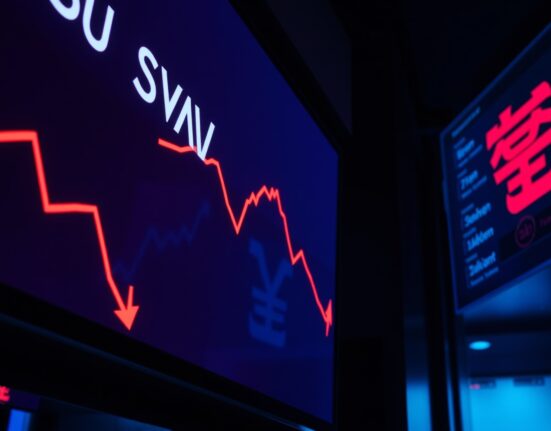 Electronic trading board showing US Dollar Index decline amid suspected Japanese yen intervention